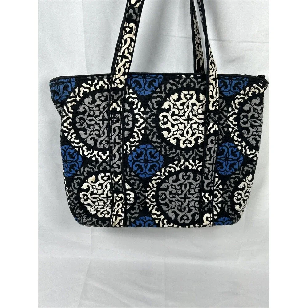 Vera Bradley Quilted Villager tote in Canterberry Cobalt Blue Black White